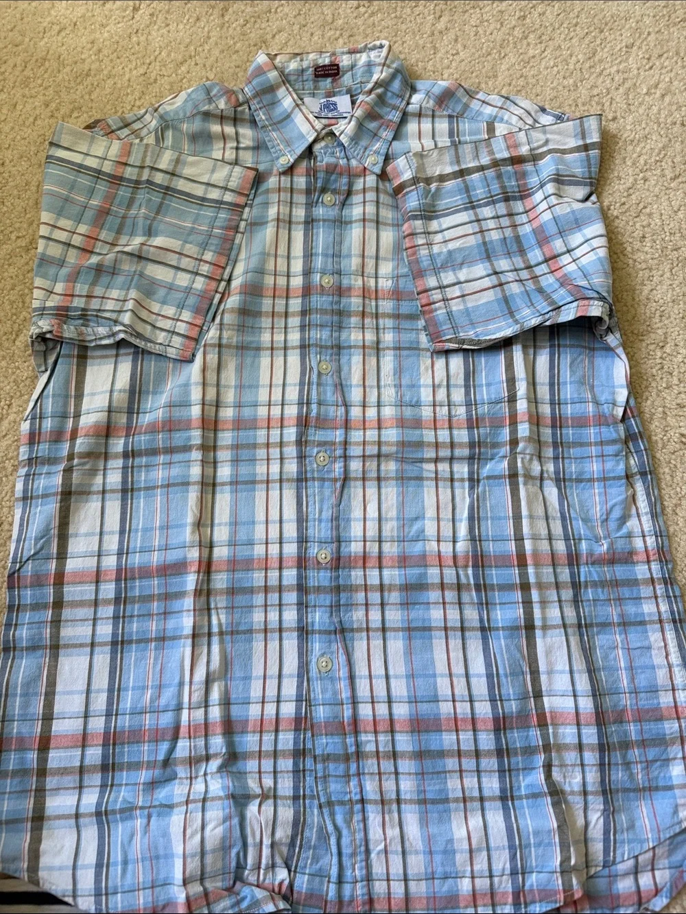J. Press Light Blue 100% cotton Button-Down Shirt tag is coming off need to sew